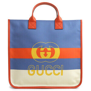 GUCCI Web Stripe Interlocking GG Leather Multicolor Blue Orange White Tote Bag